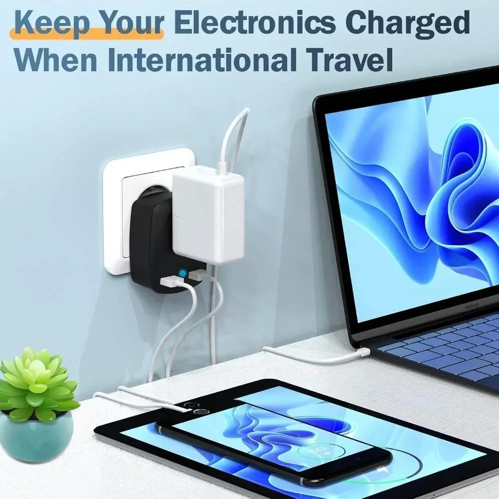 2 European Travel Plug Adapter International Power Outlet USB US to EU UK s3
